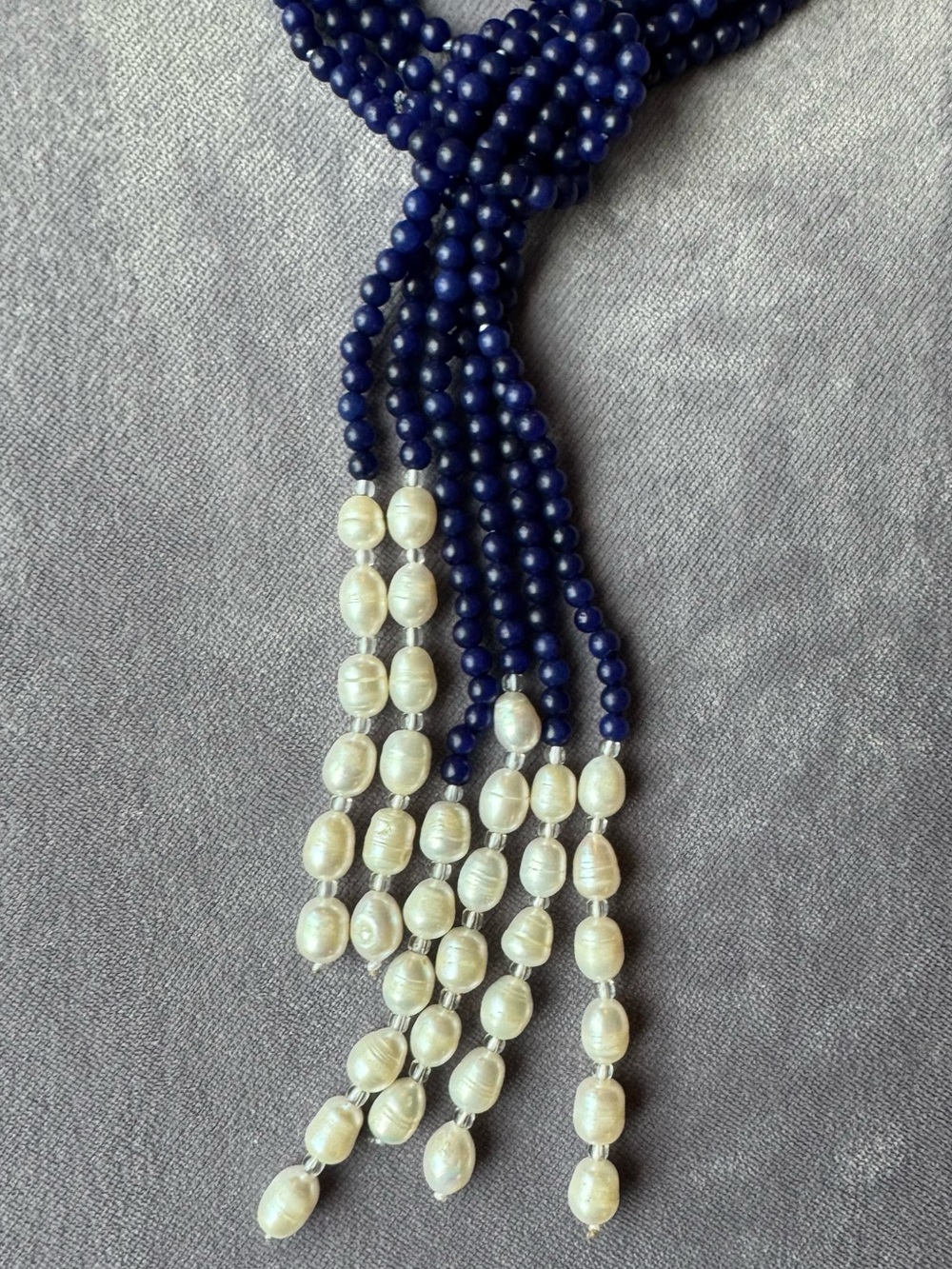 NWOT Polo Ralph Lauren Lapis Lazuli and Pearl Wrapt Necklace - Picture 6 of 10